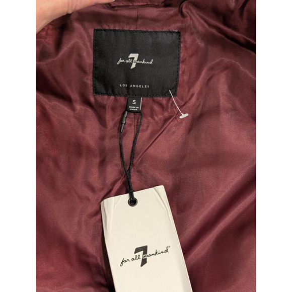 Women's 7 For All Mankind S Burgundy Floral Quilted Puffer Jacket - Picture 12 of 13